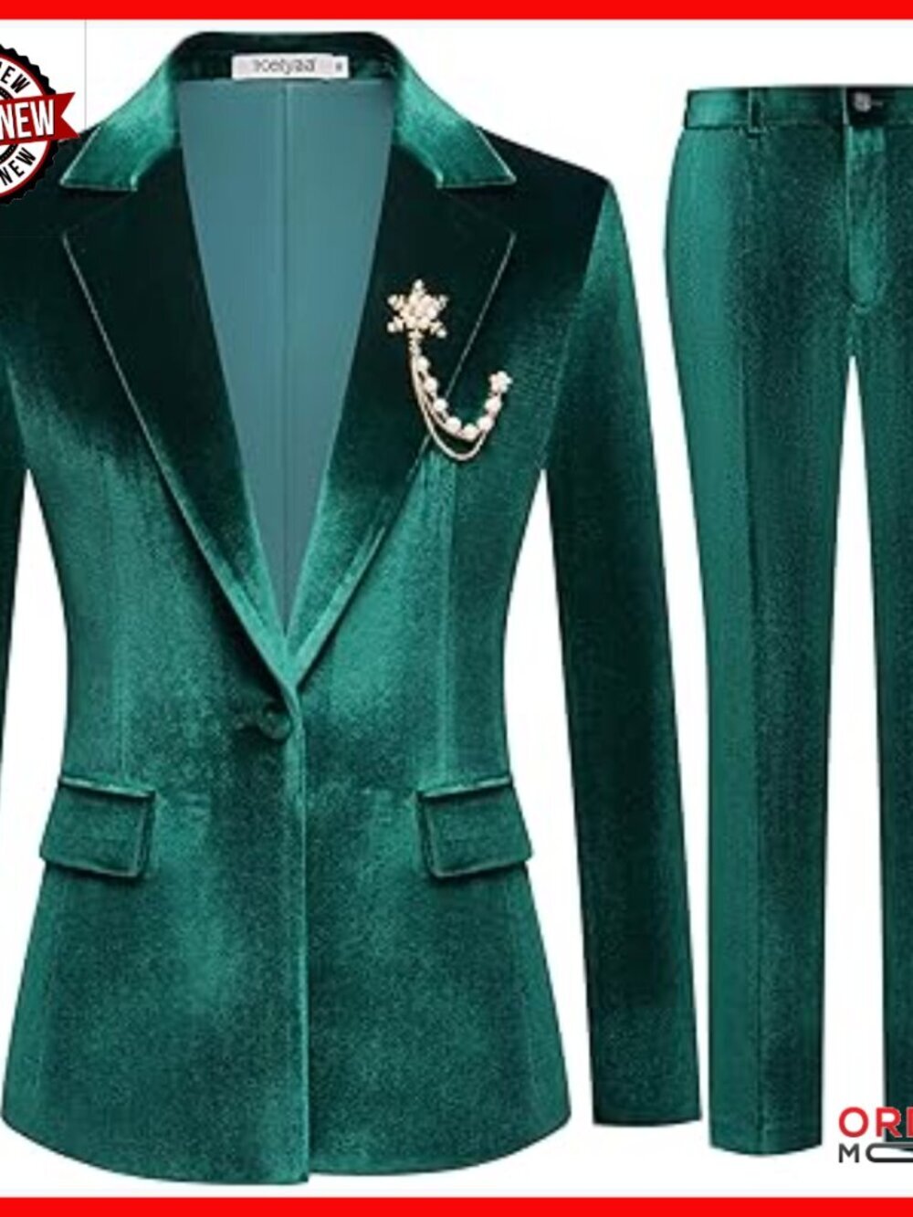 Velvet Suit Set Notch Lapel Slim Fit Blazer Pants Formal Business Wedding